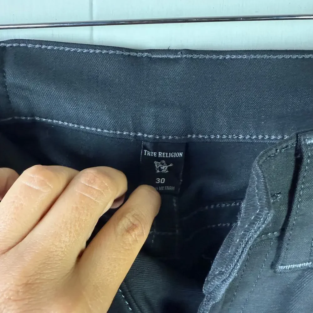 True Religion Geno Jeans Mens Relaxed Slim Fit Black Flap Size 30‎
